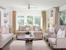 Transitional White Living Room Is Light, Airy