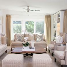 Transitional White Living Room Is Light, Airy