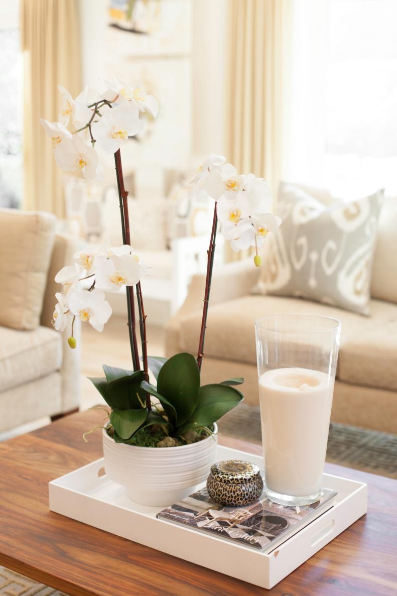 Coffee Table With White Orchid