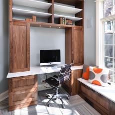 Contemporary Home Office With Walnut Built-Ins