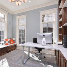 Chic Contemporary Home Office With Walnut Storage Cabinets