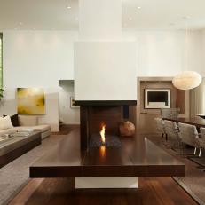 Classic Midcentury Modern Home With White Walls and Modern Fireplace