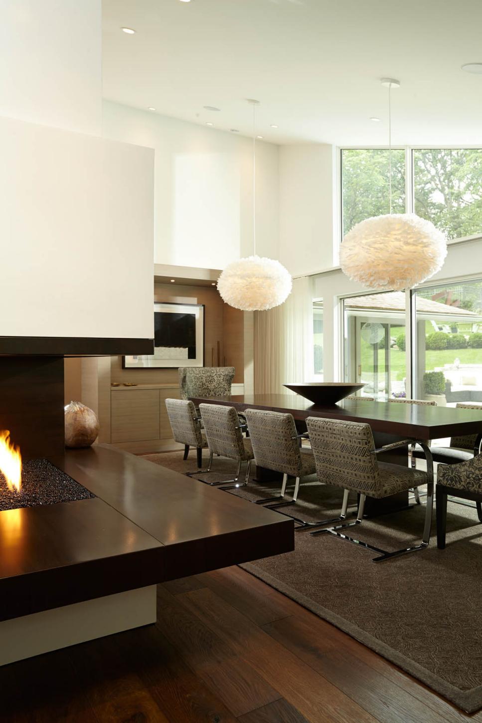 Modern Dining Room With Fireplace | HGTV