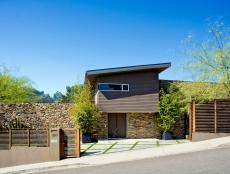 Taupe Home Exterior With Horizontal Fence