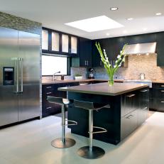 Sleek Contemporary Kitchen With Black Cabinetry