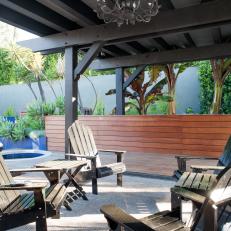 Contemporary Backyard Pergola With Glamorous Chandelier