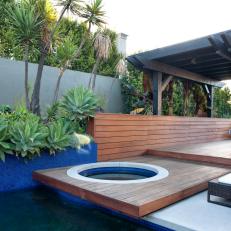 Teak Lined Spa With Pergola Covered Sitting Area 