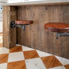 Reclaimed Wood Kitchen Island With Swing-Out Barstools