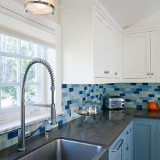 Contemporary Kitchen With Blue Cabinets
