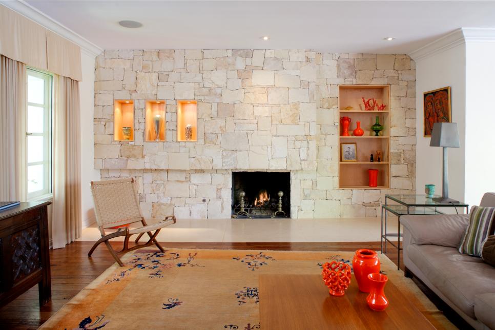 Fireplace With Textured Stone Accent Wall Hgtv