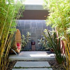 Paver Walkway Flanked by Bamboo
