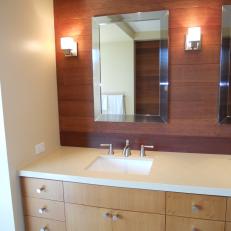 Wood Tones are Mixed in Contemporary Bathroom