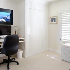 Small Home Office With White Beadboard Walls