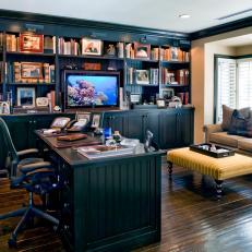Traditional Home Office With Large Built-In Bookshelf
