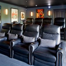 Home Theater With Black Leather Reclining Chairs
