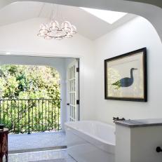 Contemporary Master Bathroom With Balcony and Soaking Tub 