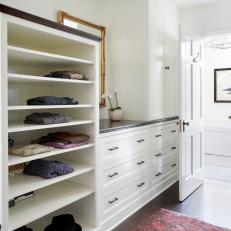 Woman's Spacious, Walk-In Closet With Drawer and Open-Shelf Storage 