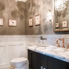 Traditional Neutral Bathroom With Split Textured Walls