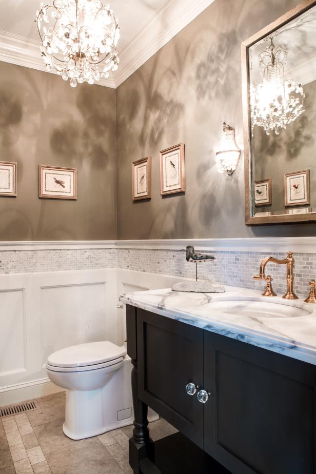 Traditional Neutral Bathroom With Split Textured Walls HGTV