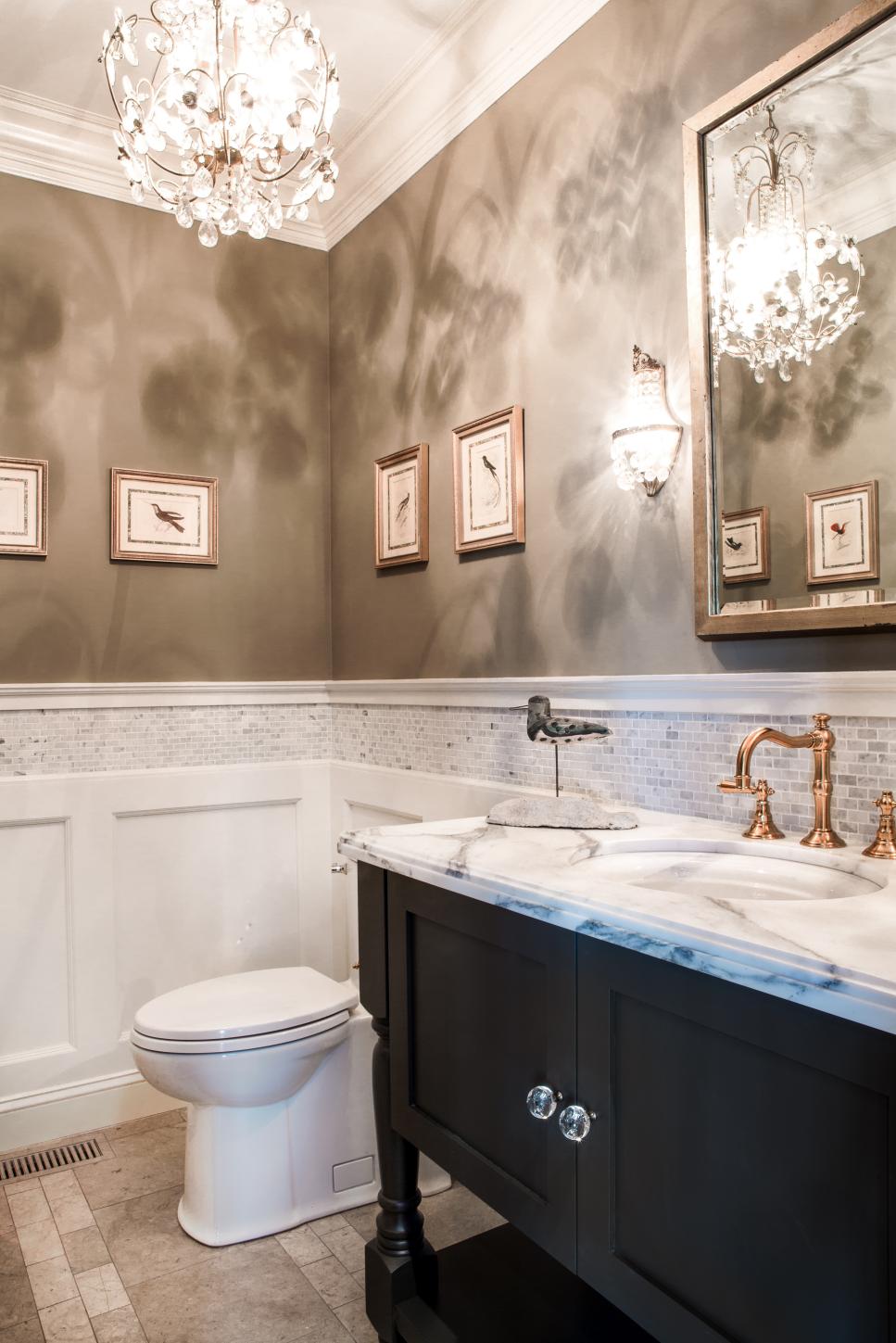 Traditional Neutral Bathroom With Split Textured Walls | HGTV