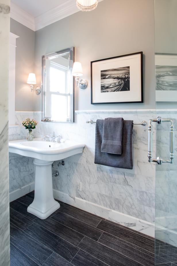 Traditional Bathroom  With Marble Tile Wall  HGTV