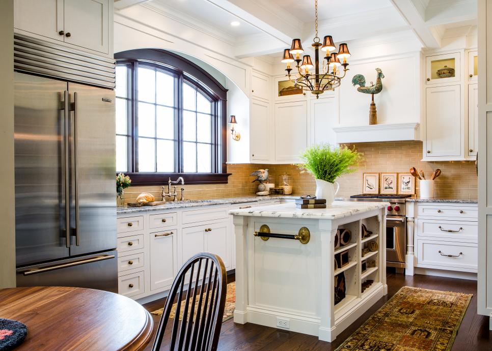Gorgeous White French Country  Kitchen  With Arched Window 