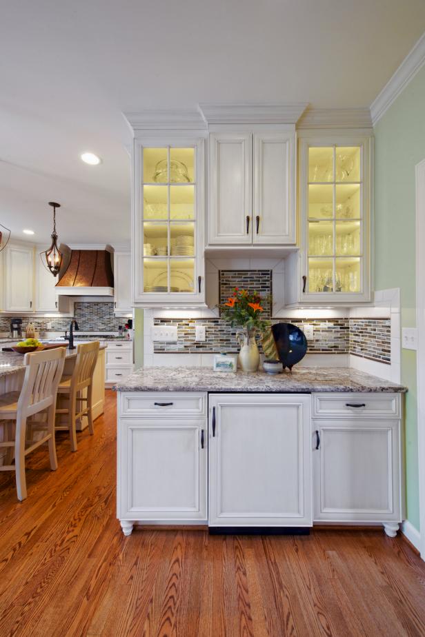 Small Kitchen Bar With Glass Door Cabinets | HGTV