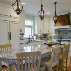 Traditional Eat-In Kitchen With Gray Marble Island