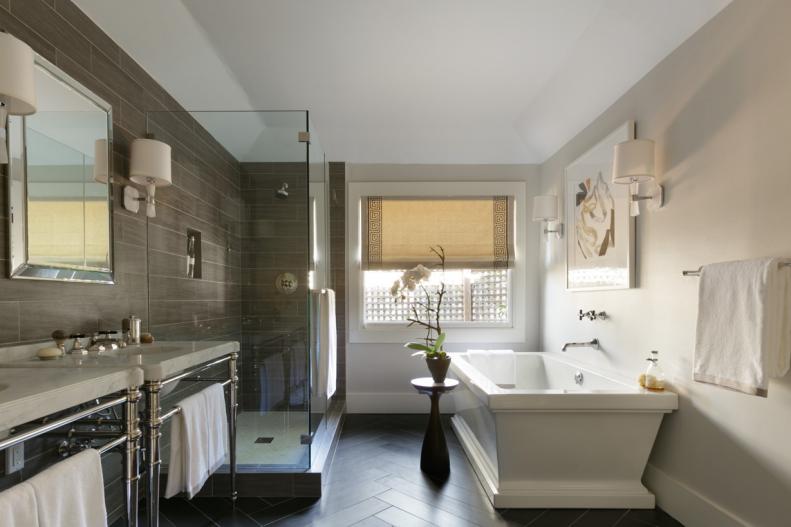 Neutral Master Bathroom With Freestanding Tub