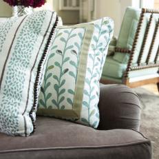 Printed Throw Pillows With Beaded Piping