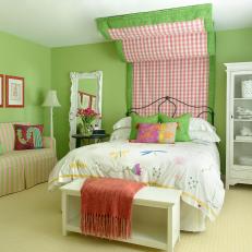 Teen Girl's Green Eclectic Bedroom With Fabric Headboard