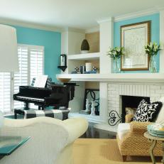 Aqua Transitional Living Room With Piano