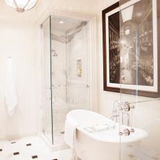 White Traditional Bathroom With Glass Walk-In Shower
