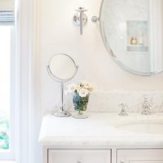 White Bathroom Vanity With Marble Countertop