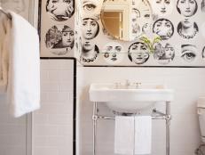 Black and White Traditional Bathroom With Face Wallpaper