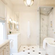 Traditional White Spa Bathroom With Glass Walk-In Shower