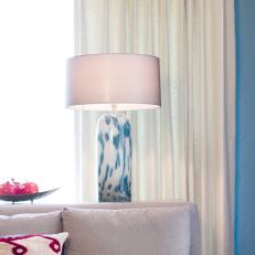 Contemporary Blue & White Lamp in Family Room