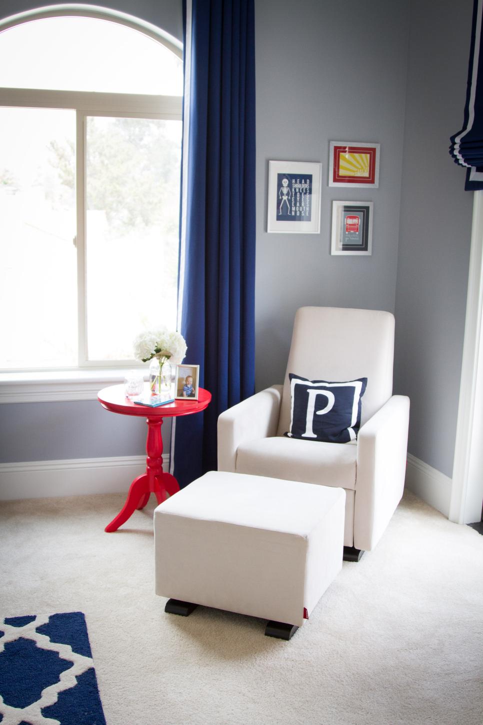 White Armchair With Ottoman And Red Side Table Hgtv