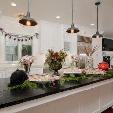 Traditional Kitchen Island Serves as Wintry Buffet 