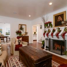 Country Christmas Living Room With Plaid Stockings