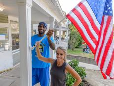 Nicole Curtis and LeBron James Holding American Flag 