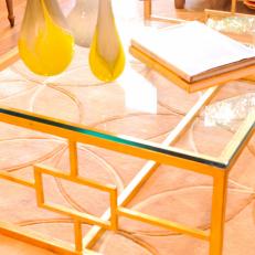 Gold Contemporary Coffee Table With Yellow Vases