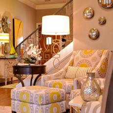 Cozy Yellow and Gray Armchair With Ottoman