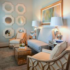 Peaceful Master Bedroom Sitting Area With Pastel Settee