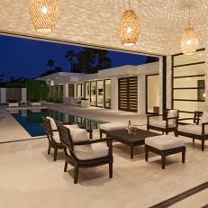 Stunning Covered Patio With Pendant Lighting