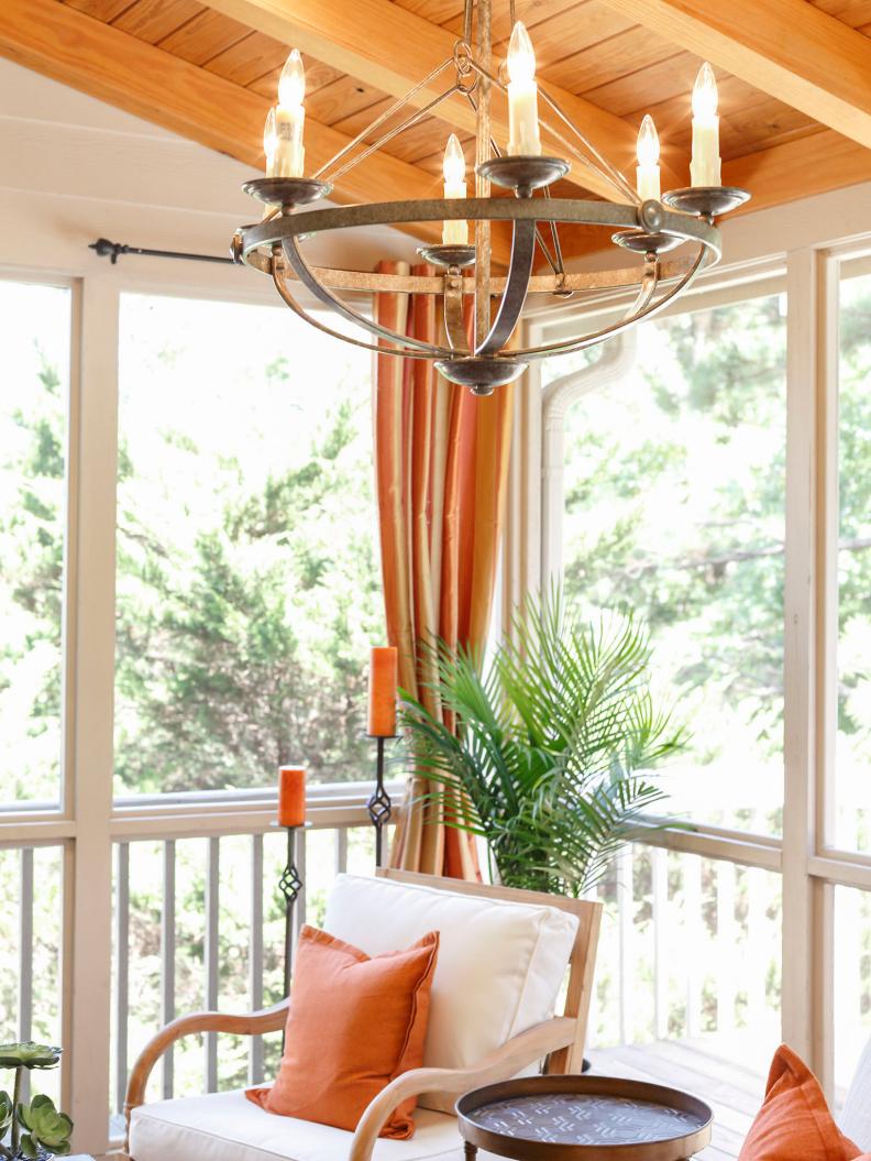 Contemporary Sunroom With Industrial Chandelier