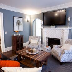 Blue & White Transitional Living Room 