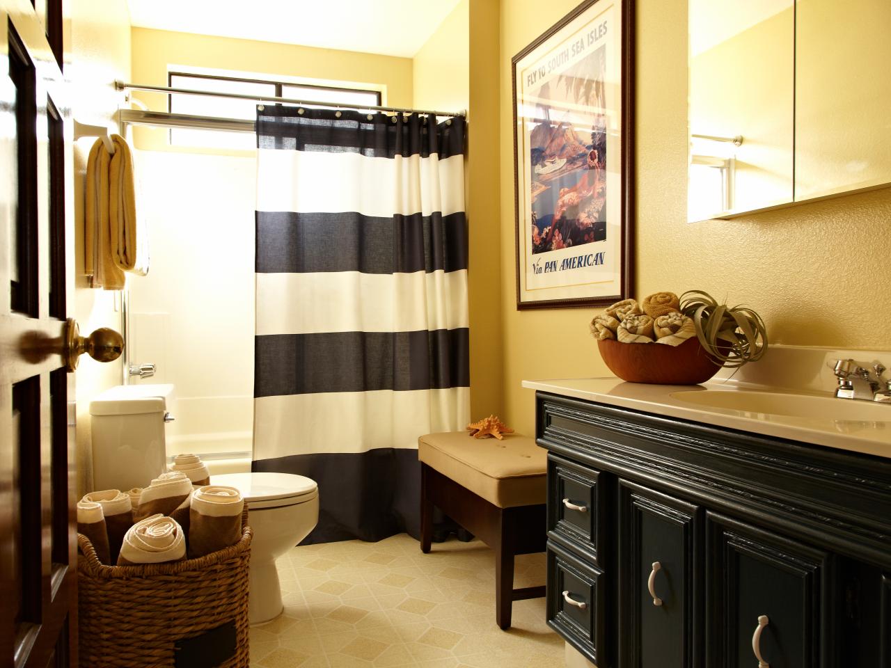 Sharp Black and Yellow Bathroom With Old World Charm | HGTV