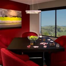 Bold Red Dining Room Turned Game Room