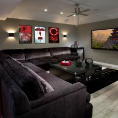 Contemporary Media Room with Upholstered Sectional